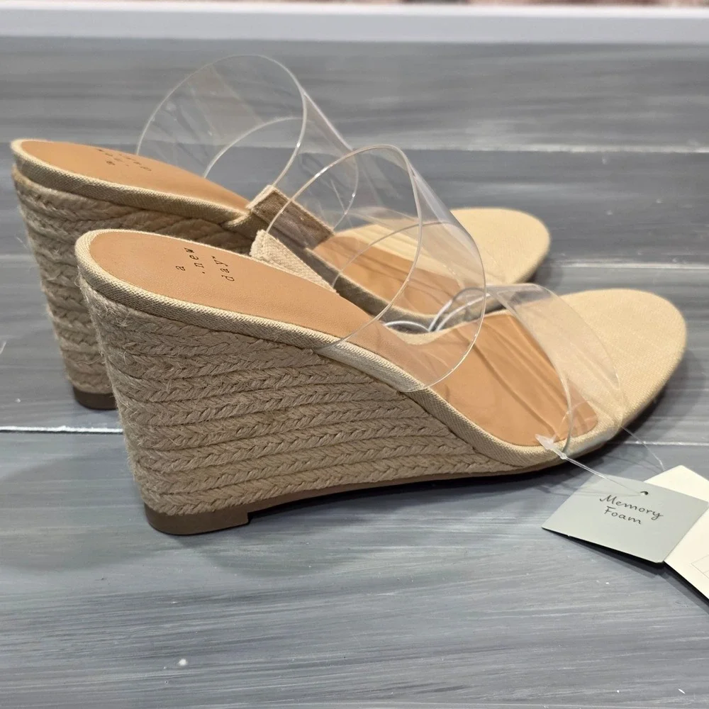 A New Day Ansel Espadrille Wedge Sandals Clear Double‎ Strap Tan